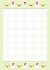 A note pad with santa and christmas elements, a pencil, memo pad illustration set. diary, memo label, sticker, memo, pencil, spring note Vector drawing. Hand drawn style.