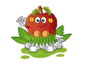 rotten apple hawaiian waving character. cartoon mascot vector