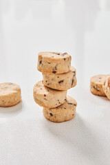 Stack of shortbread cookies on a white background