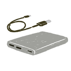 モバイルバッテリー　ケーブル　イラスト　手描き　水彩　筆
