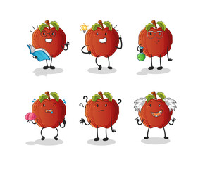 rotten apple thinking group character. cartoon mascot vector