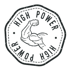 High Power Stamp Retro Postmark. Silhouette Postal Passport. Muscle Seal Round Vector Icon. Badge Vintage Postage Design.
