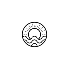 Ocean Sun Wave Logo Design Template in black isolated on white