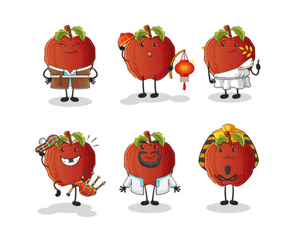 rotten apple world culture group. cartoon mascot vector