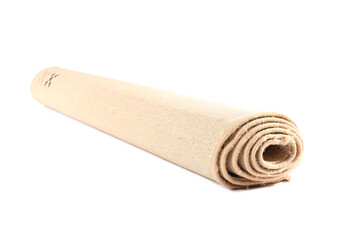 Modern rolled carpet on white background