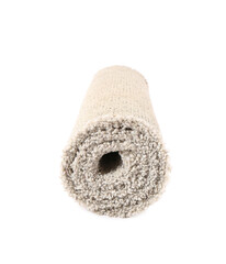 Modern rolled carpet on white background