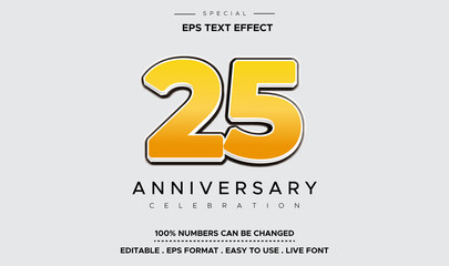 Elegant twenty-fifth anniversary text effect on numbers on white background