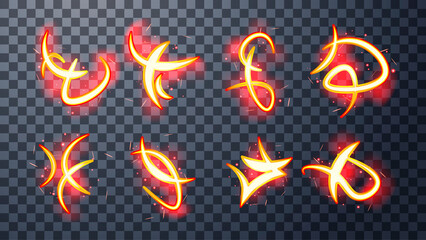 Ethereal fire runes with sparks and strange forms. - obrazy, fototapety, plakaty