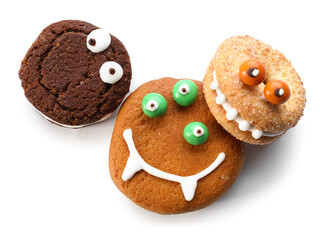 Funny cookies on white background