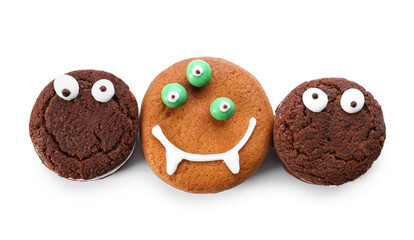 Funny cookies on white background