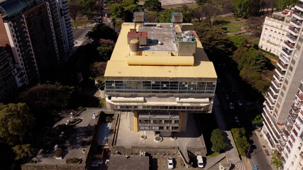 Aerial drone over National Library in Buenos Aires City, Argentina