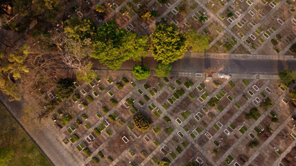 Aerial shot over largest cemetery in South America. Cementerio de la Chacarita