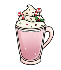 Christmas holiday coffee mug.  Winter warming drinks and hot espresso cup. Xmas hot chocolate mugs or winter cappuccino and latte cups. Isolated illustration icons set