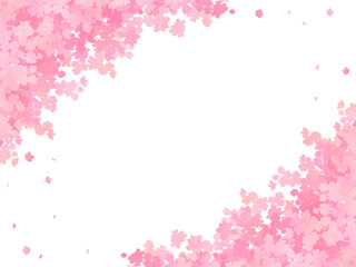 水彩画風　満開の桜　シルエット　フレーム・背景素材（横向き）