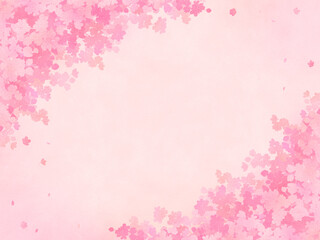 Fototapeta na wymiar 水彩画風　満開の桜　シルエット　フレーム・背景素材（横向き／ピンク背景）