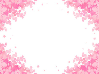 水彩画風　満開の桜　シルエット　フレーム・背景素材（横向き）