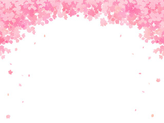 水彩画風　満開の桜　シルエット　フレーム・背景素材（横向き）