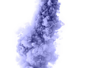 Lilac color background, Color of year 2022 paint falling into water, isolated.
