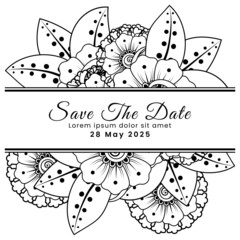 Save the date with mehndi flower. decoration in ethnic oriental, doodle ornament.