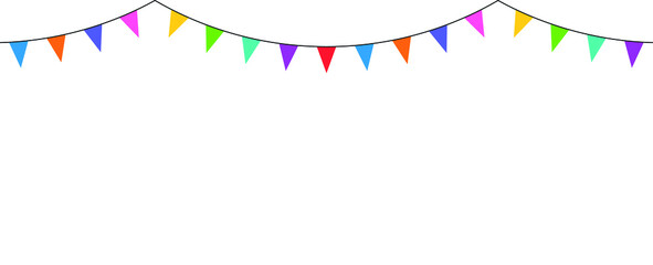 Naklejka premium Colorful party flags. Garland with flags. Decorative colorful party pennants for birthday celebration, festival and fair decoration. Holiday background with hanging flags. Seamless rainbow garland.
