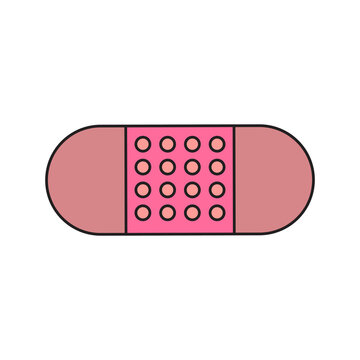 Adhesive plaster icon. Pink sign. Medicine element. Simple flat art. Cartoon art. Vector illustration. Stock image. 