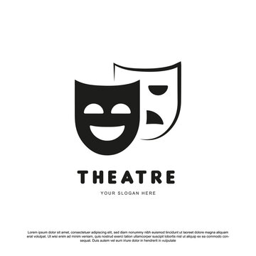 Theatre Mask Drama Logo Design Vector Template. Smile and sad mask