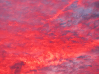 Dramatic red-orange sky after sunset