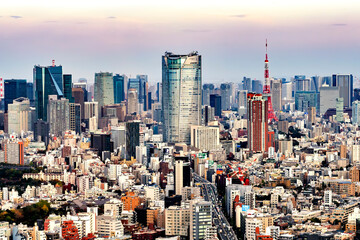 Roppongi Hills Mori Tower and Tokyo Tower with Tokyo Cityscape at Sunset, Japan
