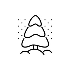 Winter fir tree in snow. Pixel perfect, editable stroke icon