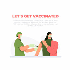 A young female nurse injecting the covid19 or flu antiviral vaccination to a female patient