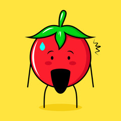 cute tomato character with shocked expression and mouth open. green, red and yellow. suitable for emoticon, logo, mascot