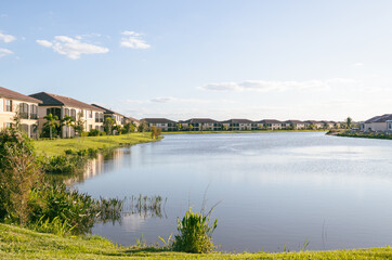 Fototapeta na wymiar Pond in luxury golf community, South Florida