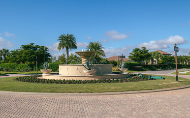 Nice fountain and round-a-bout in luxury South Florida golf community.