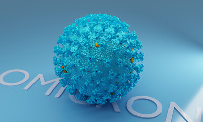 Omicron Coronavirus mutation variant. 3d rendering medical illustration of new virus