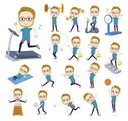 エクササイズやスポーツに関するスポーツウエアを着た白人男性のセット