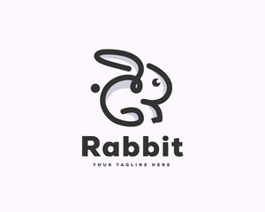 rabbit sitting line art drawing logo template illustration