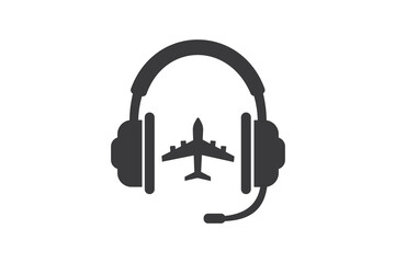 Remote assistance headset icon with a plane on white background for website, application, printing, document, poster design, etc. vector EPS10 © K