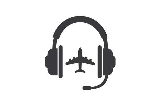 Remote assistance headset icon with a plane on white background for website, application, printing, document, poster design, etc. vector EPS10