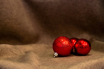 Empty red and silver Christmas balls ready to decorate the Christmas tree in the festive season.