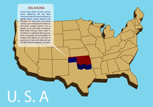 The infographic map template of Oklahoma, United States of America