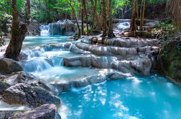 Erawan waterfalls in the national park mountains of Kanchanaburi BKK Bangkok Thailand lovely...