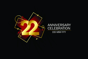22 year anniversary red color, minimalist logo years, jubilee, greeting card. invitation on Grey background - Vector