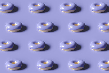3d render of donut pattern glazed with violet color of the year 2022 - obrazy, fototapety, plakaty