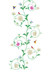 クラシックな蔓と花と小鳥の飾り罫のベクターイラスト