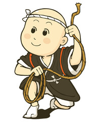 虎を捕まえようと待つ笑顔の一休さんのイラスト素材