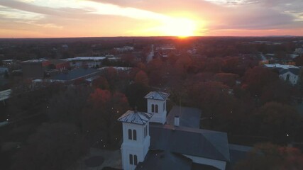 wofford college at sunset aerial pullout in spartanburg sc, south carolina