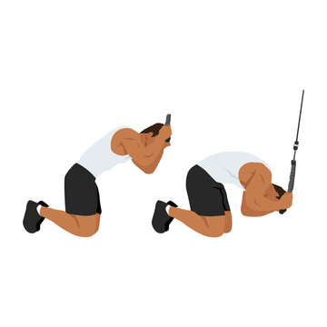 Man doing kneeling cable crunches. abdominals exercise. flat vector illustration isolated on white background