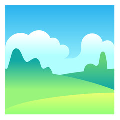 Daylight landscape. Green hills and blue sky with clouds