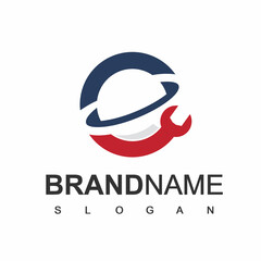Service And Repair Logo Template,  Service Space With Planet Symbol