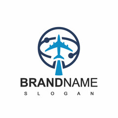 Travel Logo, Flying Airplane With Planet Symbol